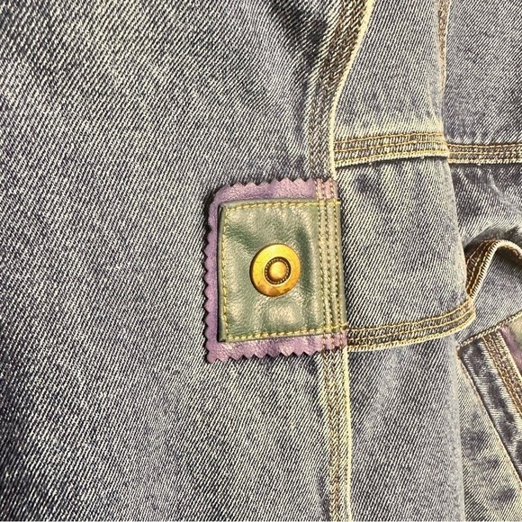 Vintage 90 Western Aztec Lined Denim Coat Women 2X Heavyweight Barn Chore Jacket - Picture 7 of 16